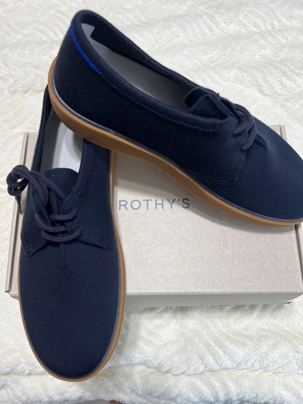 Rothy’s The Monty Lace Up Navy Knit Sneakers Men’s 12 NIB New Box
